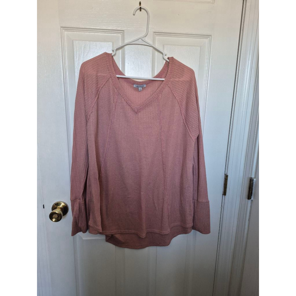 Women's White Birch Pink Long Sleeve Waffle Knit Tee L